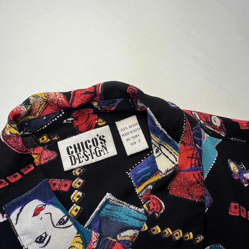 Chico's VTG Pop Art Graphic Camp Shirt Womens 2 Large Art To Wear Maximalist 90s - Picture 4 of 14